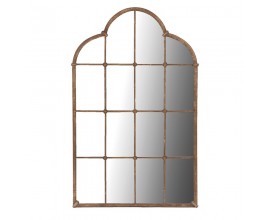 Dizajnové vintage závesné zrkadlo Lattice s rámom z kovu v hnedej farbe s patinou v tvare klenutého tabuľového okna s tromi oblúkmi