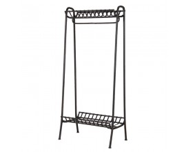 Vintage kovový stojaci vešiak Arlen s čiernou konštrukciou a dvomi úložnými policami 180 cm