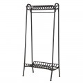 Vintage kovový stojaci vešiak Arlen s čiernou konštrukciou a dvomi úložnými policami 180 cm