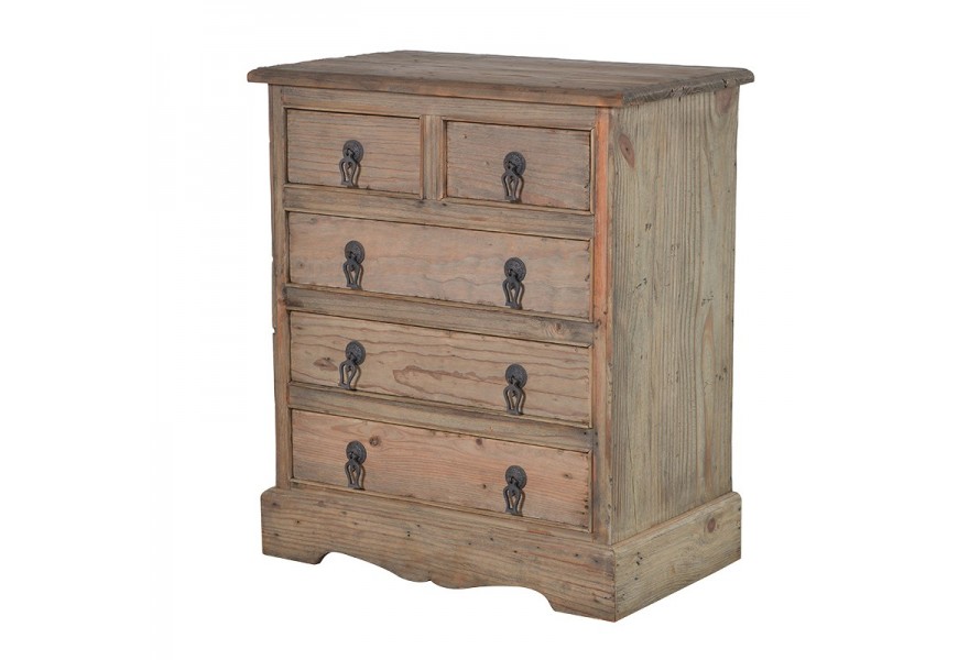 &Scaron;t&yacute;lov&aacute; mas&iacute;vna komoda KOLONIAL s piatimi z&aacute;suvkami zo svetl&eacute;ho dreva