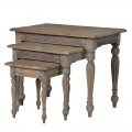 Dizajnový set troch vintage stolíkov KOLONIAL zo svetlého masívneho dreva