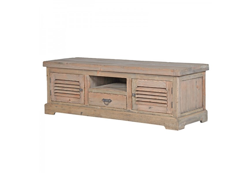 Koloniálny vintage TV stolík Kolonial z recyklovaného masívu s úlonžým priestorom svetlo hnedý