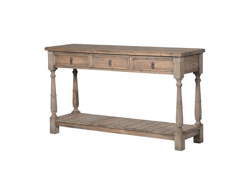 Masívny konzolový stolík Kolonial vo vidieckom štýle s úložným priestorom staro hnedý