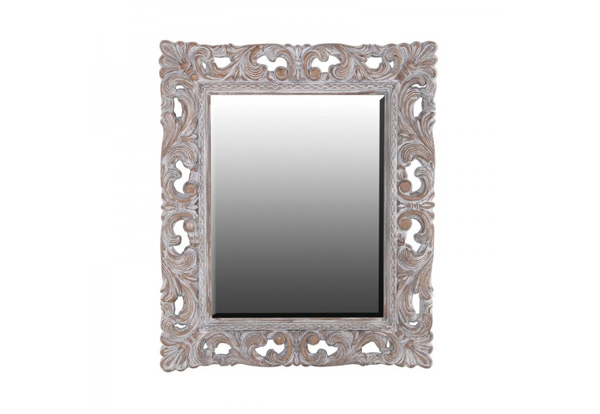 Luxusné vintage nástenné zrkadlo Edoria s ornamentálnym rámom v off-white odtieni