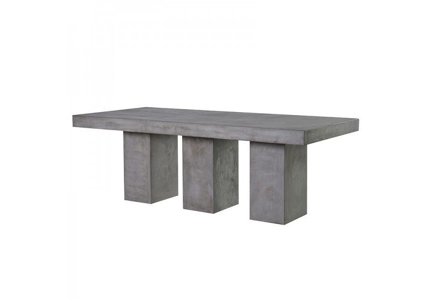 Moderný obdĺžnikový jedálenský stôl Cementia z betónu s troma nohami sivý 220cm