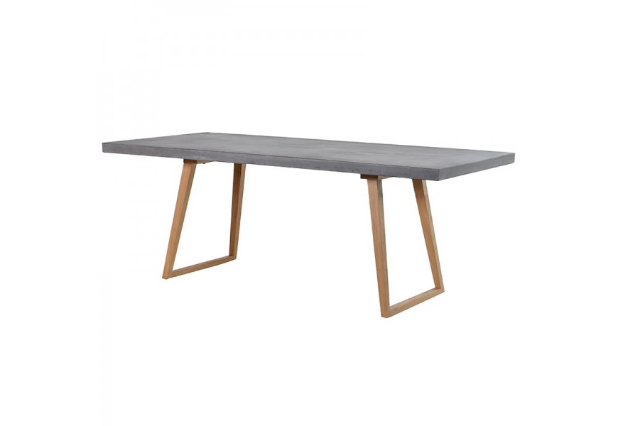 Betónový obdĺžnikový jedálenský stôl Cementia s hnedými masívnymi nožičkami sivý