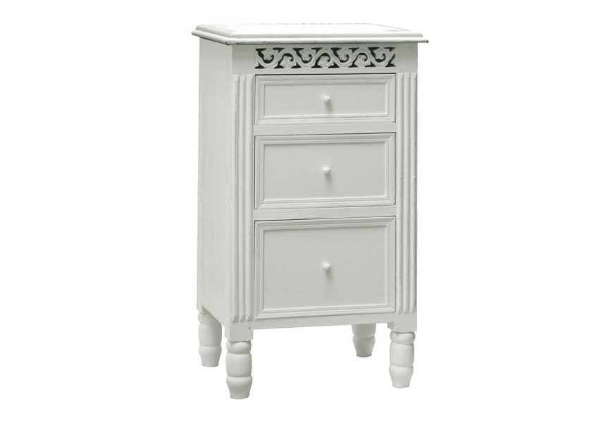 Štýlový provensálsky nočný stolík Blanc Clair s troma zásuvkami