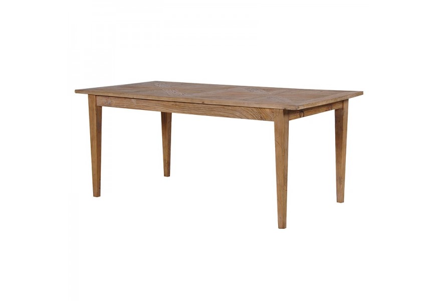 Vidiecky hranatý hnedý jedálenský stôl Paurketine z masívneho brestového dreva