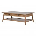 Vidiecky obdĺžnikový konferenčný stolík Parler z dubového dreva s poličkou a zásuvkami