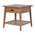 Vidiecky hnedý štvorcový príručný stolík Parler z dubového masívu s poličkou a zásuvkou