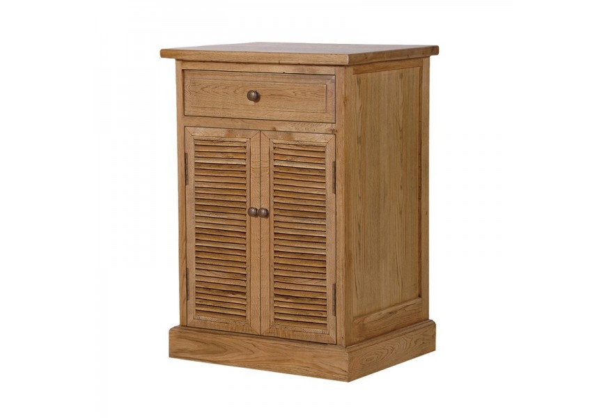 Elegantný masívny nočný stolík Alberton obdĺžnikového tvaru so zásuvkou a dvierkami hnedej farby