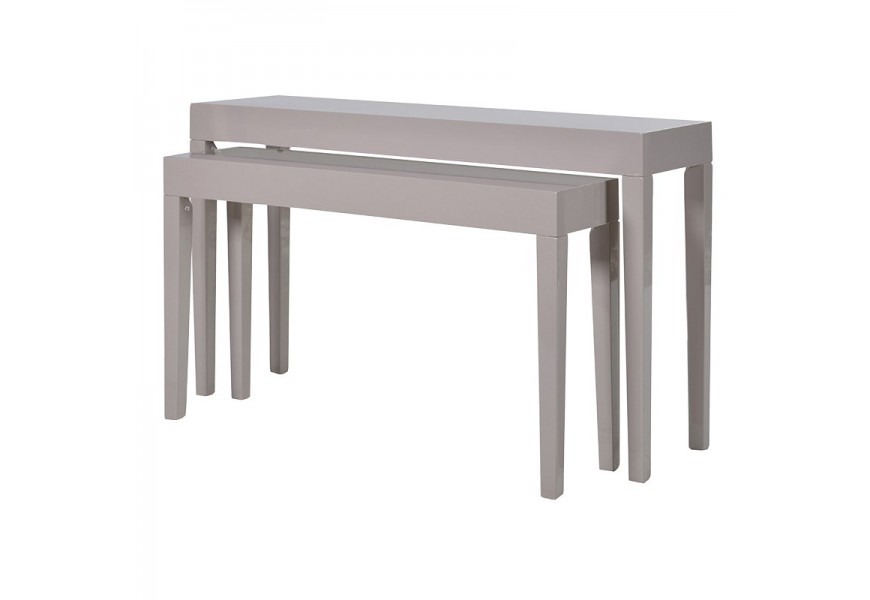 Dizajnový set lesklých konzolových stolíkov Cons z dreva taupe sivá