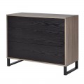 Moderná komoda Leniar hnedá s čiernymi zásuvkami a čiernymi nožičkami z kovu