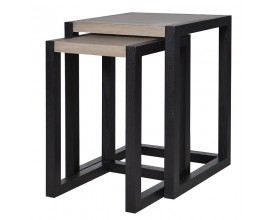 Dizajnový set konferenčných stolíkov Leniar v modernom štýle s drevenými nožičkami v čiernej farbe štvorcový hnedý