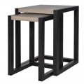 Dizajnový set konferenčných stolíkov Leniar v modernom štýle s drevenými nožičkami v čiernej farbe štvorcový hnedý