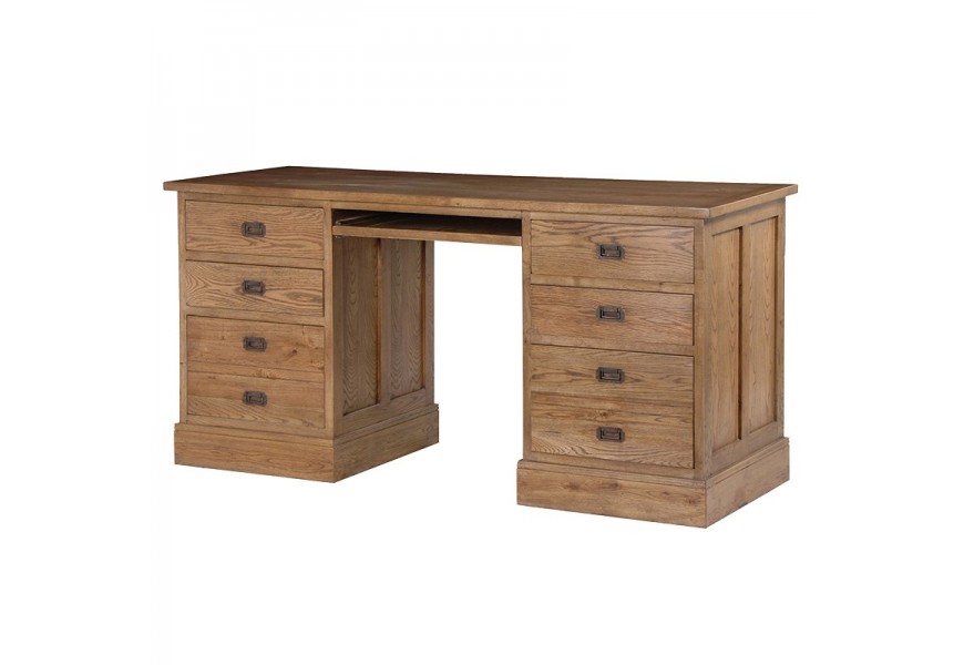 Masívny písací stôl Ondine vo vidieckom štýle v prevedení svetlo hnedý dub s ôsmimi zásuvkami
