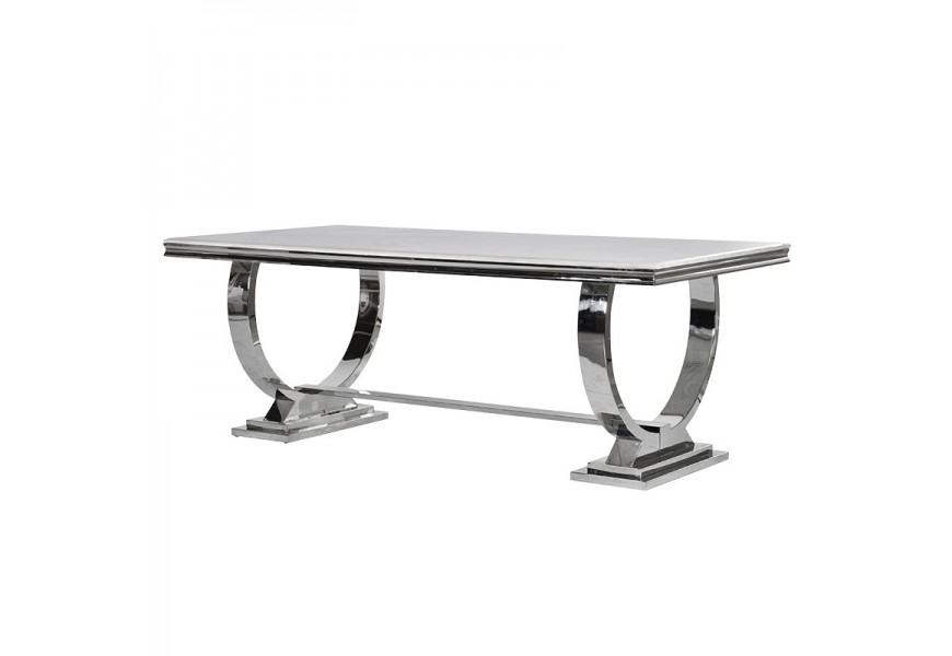Luxusný jedálenský stôl Shantay v art-deco štýle s chrómovým vzhľadom a zaoblenými nožičkami