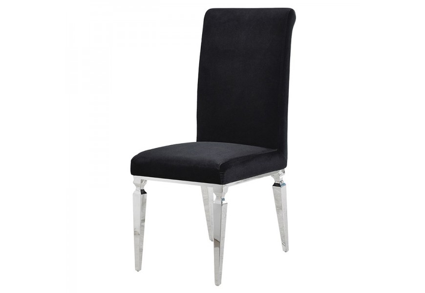Art-deco luxusná jedálenská stolička Shantay z čierneho zamatu 104cm