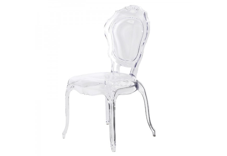 Jedinečná priehľadná jedálenská stolička Beamont v barokovom štýle s ornamentálnym zdobením