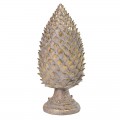Dizajnová glamour soška Finea v podobe veľkej borovicovej šišky na podstavci v zlatom prevedení s vintage efektom zošúchanej farby