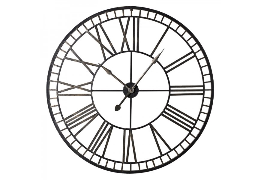 Dizajnov&eacute; vintage okr&uacute;hle kovov&eacute; n&aacute;stenn&eacute; hodiny s r&iacute;mskymi č&iacute;slicami v čierno zlatej farbe 70cm