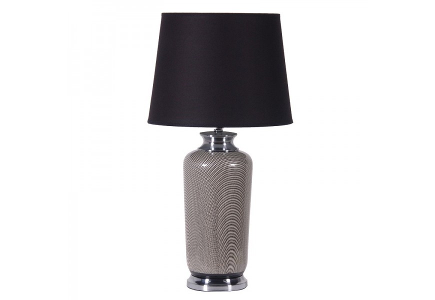 Luxusná tmavá nočná lampa Morttia s čiernym tienidlom a sivým keramickým telom so strieborným zdobením vo vintage štýle