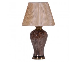 Vintage hnedá keramická stolná lampa Celestia s mramorovým vzhľadom detailami zlatej farby a zriaseným tienidlom 73cm