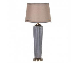 Luxusná a dizajnová vysoká stolná lampa Spelman s porcelánový modrým telom a béžovým tienidlom s liniami vo vintage štýle