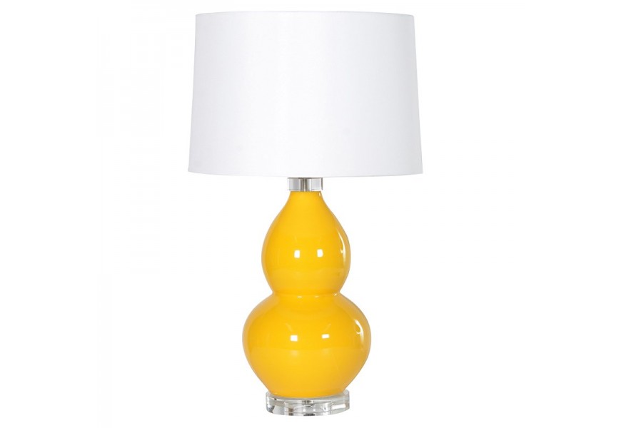 Luxusná žlto-biela lampa Prentice II s krištálovou spodnou časťou a porcelánovým telom v retro prevedení