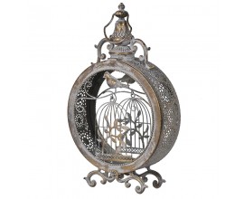 Dizajnový vintage lampáš Bartholde z kovu v tvare vtáčej klietky s detailným zdobením a efektom zostarnutia 55cm
