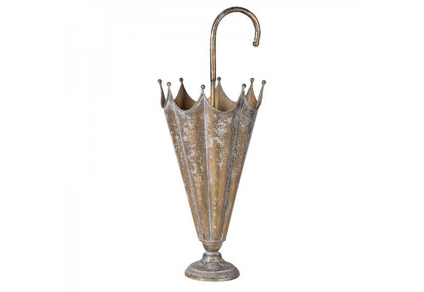 Dizajnový pozlátený stojan s patinou v podobe dáždnika vo vintage štýle s art deco nádychom