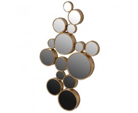 Dizajnové art deco nástenné podlhovasté zrkadlo Bubbly pozostávajúce z 15 menších okrúhlych zrkadiel v zlatých rámoch 103cm