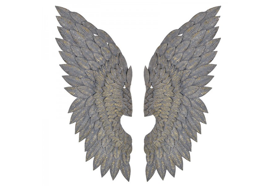 Unikátna interiérová moderná nástenná dekorácia anjelské krídla Wingy v sivej farbe so zlatou lesklou patinou