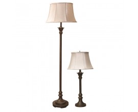 Vintage set stolnej a stojacej lampy Derlea s krémovým tienidlom a hnedou kovovou podstavou 157/81cm