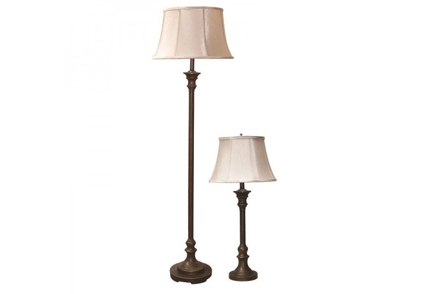 Jedinečné stojace vysoké vintage lampy Derlea v hnedom odtieni kovovej konštrukcie a textilným tienidlom