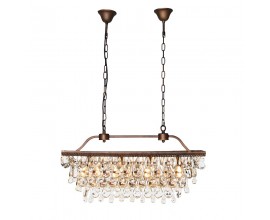 Krištáľový luster Hilias v glamour štýle s dvojitou závesnou medenou konštrukciou v oválnom tvare