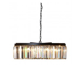 Závesný okrúhly krištáľový luster Gally s čiernou matnou kovovou konštrukciou v glamour štýle