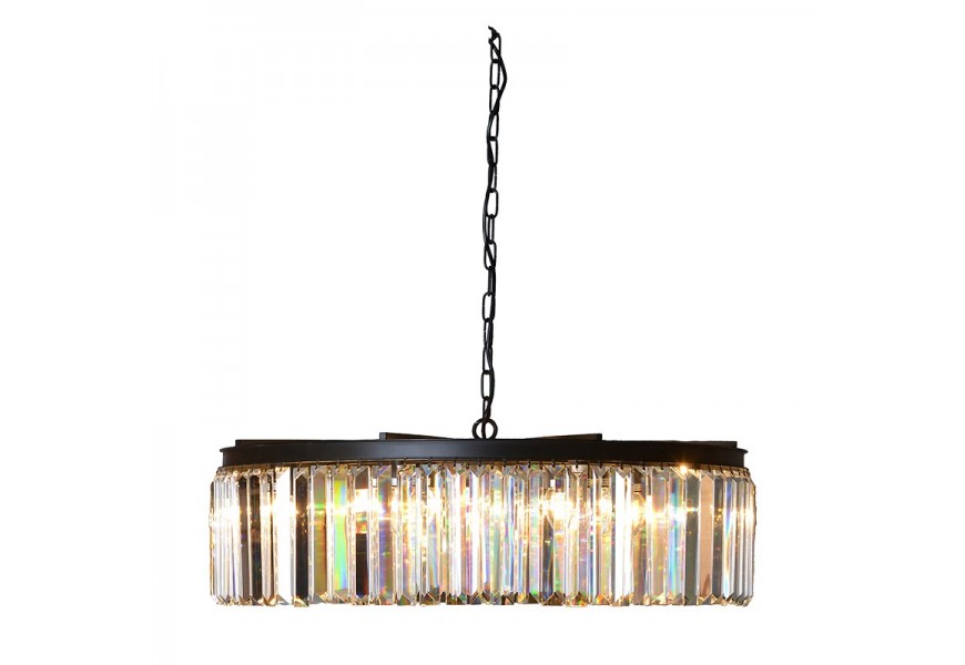 Závesný okrúhly krištáľový luster Gally s čiernou matnou kovovou konštrukciou v glamour štýle