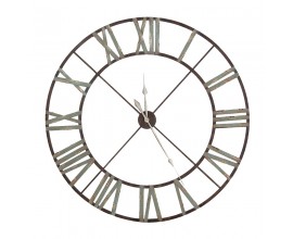 Vintage kovové sivé nástenné závesné hodiny Sindy s patinou a rímskymi číslicami v okrúhlom tvare 122 cm