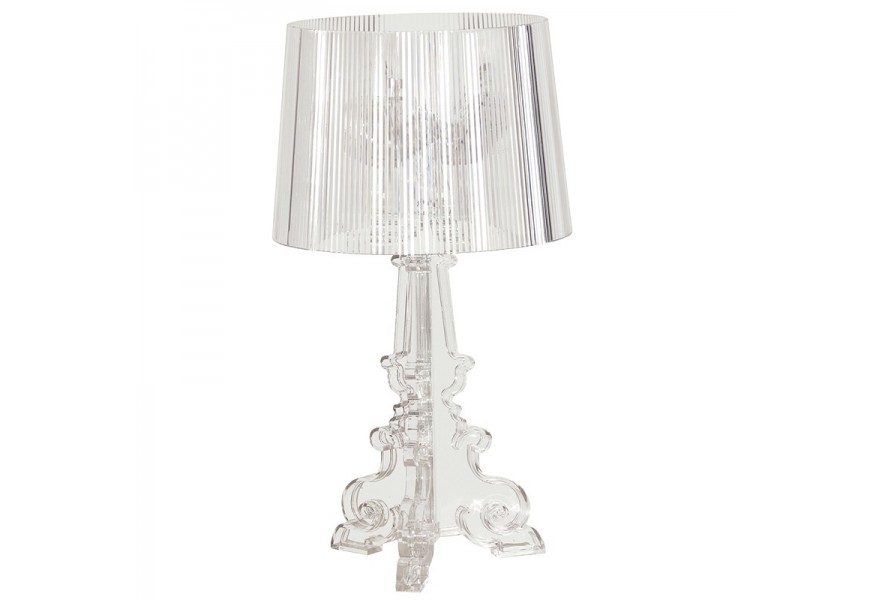 Elegantná stolná lampa Lambeth v modernom štýle z plexiskla so zdobenou podstavou a rebrovaným tienidlom