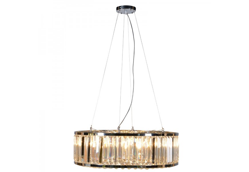 Exkluzívna okrúhla závesná lampa Nimbus so striebornou kovovou konštrukciou a krištáľovým zdobením
