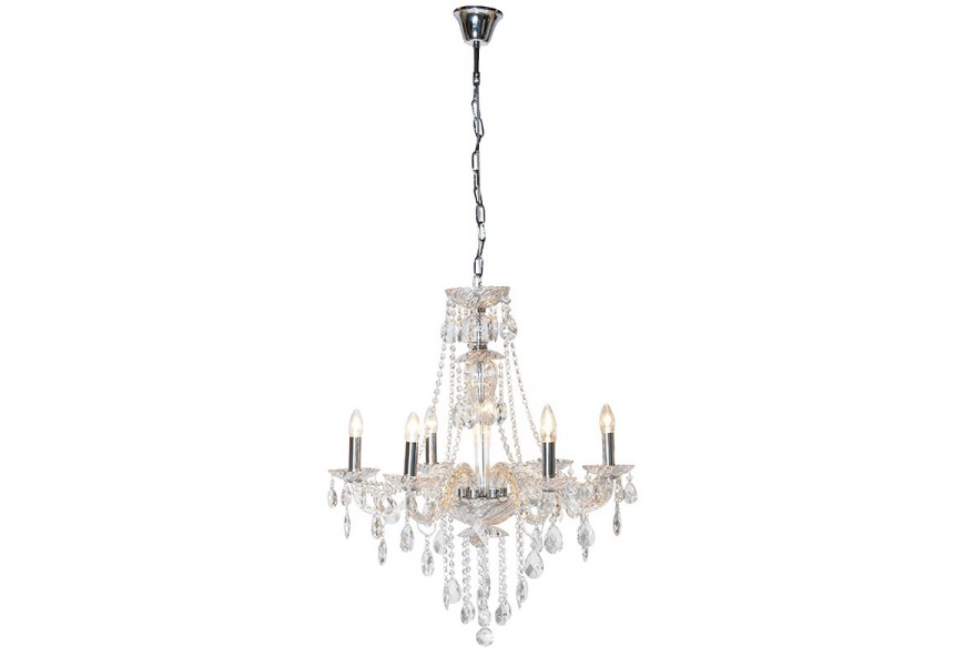 Zámocký luxusný krištáľový luster Larom so šiestimi striebornými ramenami