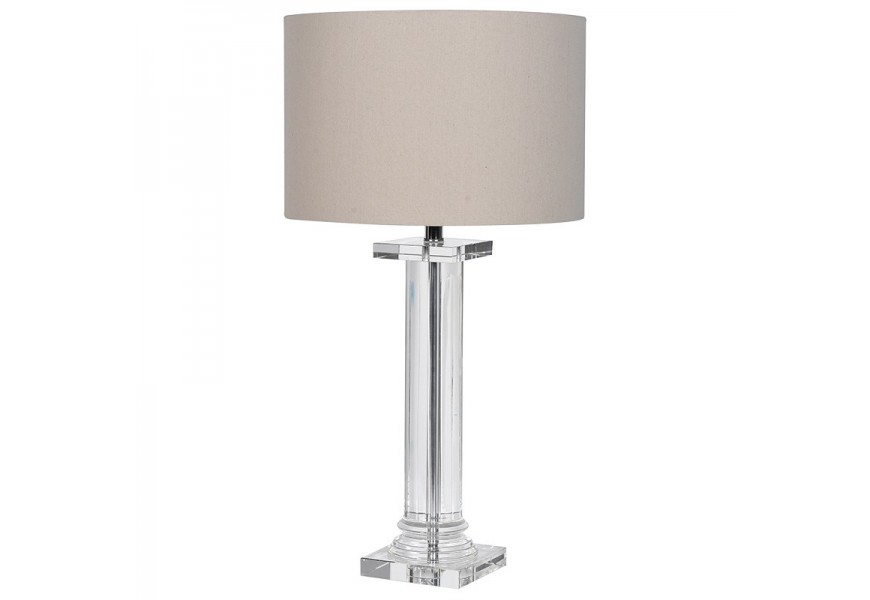 Dizajnov&aacute; sklenen&aacute; art deco stoln&aacute; lampa Mian s valcov&yacute;m ľanov&yacute;m b&eacute;žov&yacute;m tienidlom 75 cm