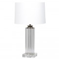 Štýlová vysoká nočná lampa Cruenta s priesvitnou akrylovou podstavou a bielym textilným tienidlom