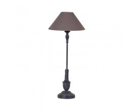 Klasická vintage nočná lampa Samir s čiernou drevenou podstavou a hnedým tienidlom 69cm