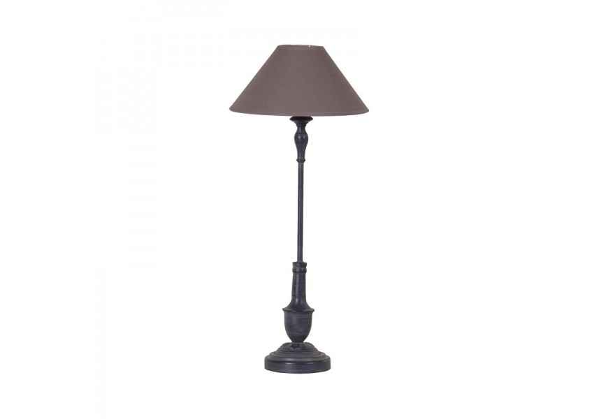 Štýlová čierna vintage stolná lampa Samir s drevenou podstavou a hnedým textilným tienidlom