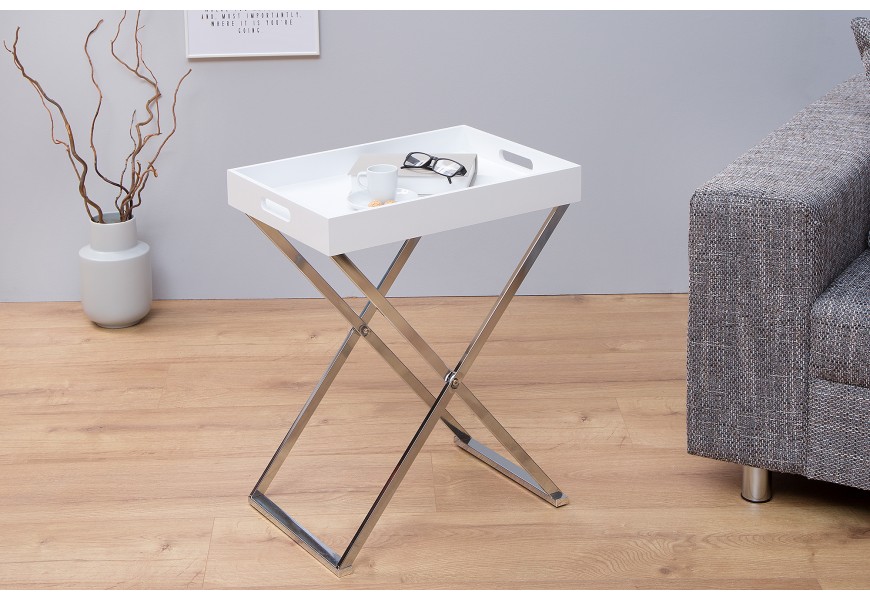 Dizajnový odkladací stolík Valet s podnosom biely