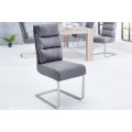 Moderná sivá jedálenská stolička Liron s čalúneným sedadlom bez opierok a striebornými kovovými nohami 100 cm