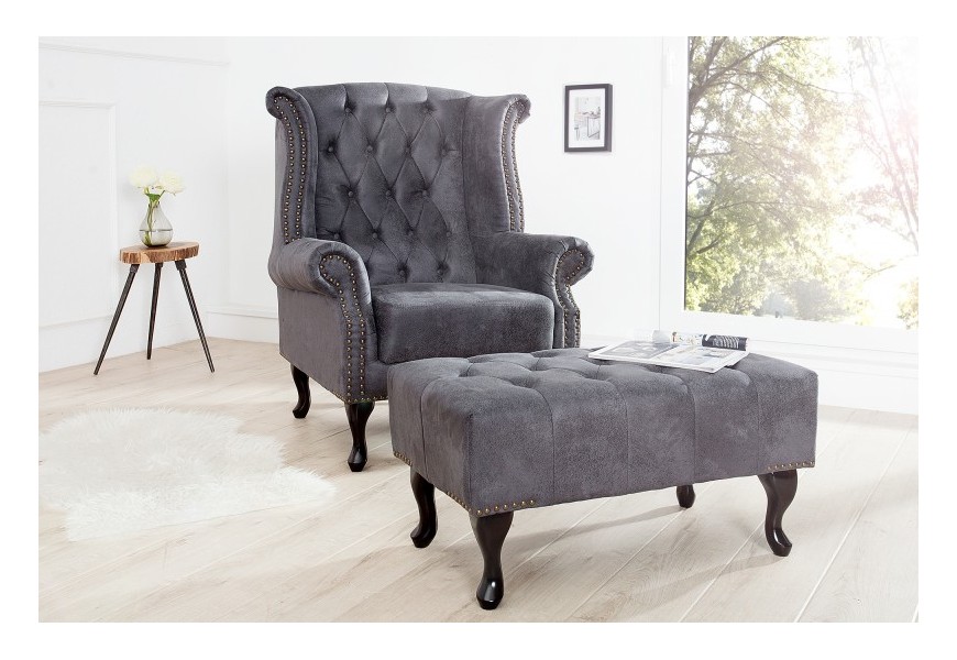 Luxusné kreslo Chesterfield šedá
