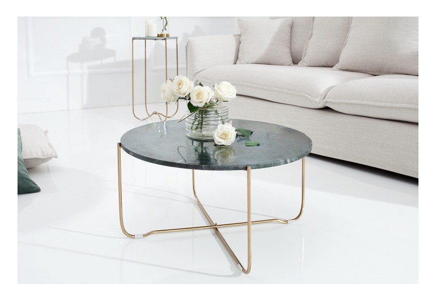 Jedinečný dizajnový konferenčný stolík Jaspe zelený mramor/zlatá